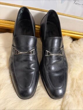 Boss Black Leather Slip-On Loafers with Silver Bit